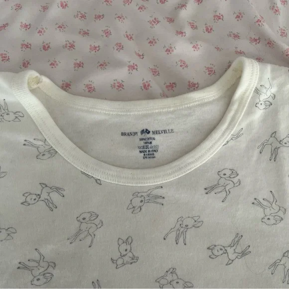 brandy Melville white and light blue fawn baby tee🦌🦌 - Picture 3 of 4